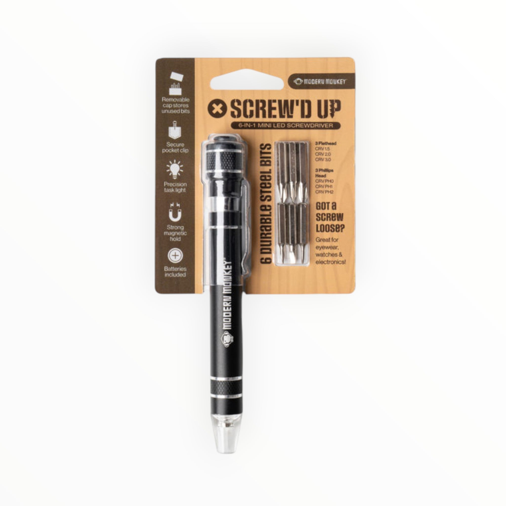 Screw’d Up 6‑in‑1 Mini LED Screwdriver| Handy, Magnetic, Bright