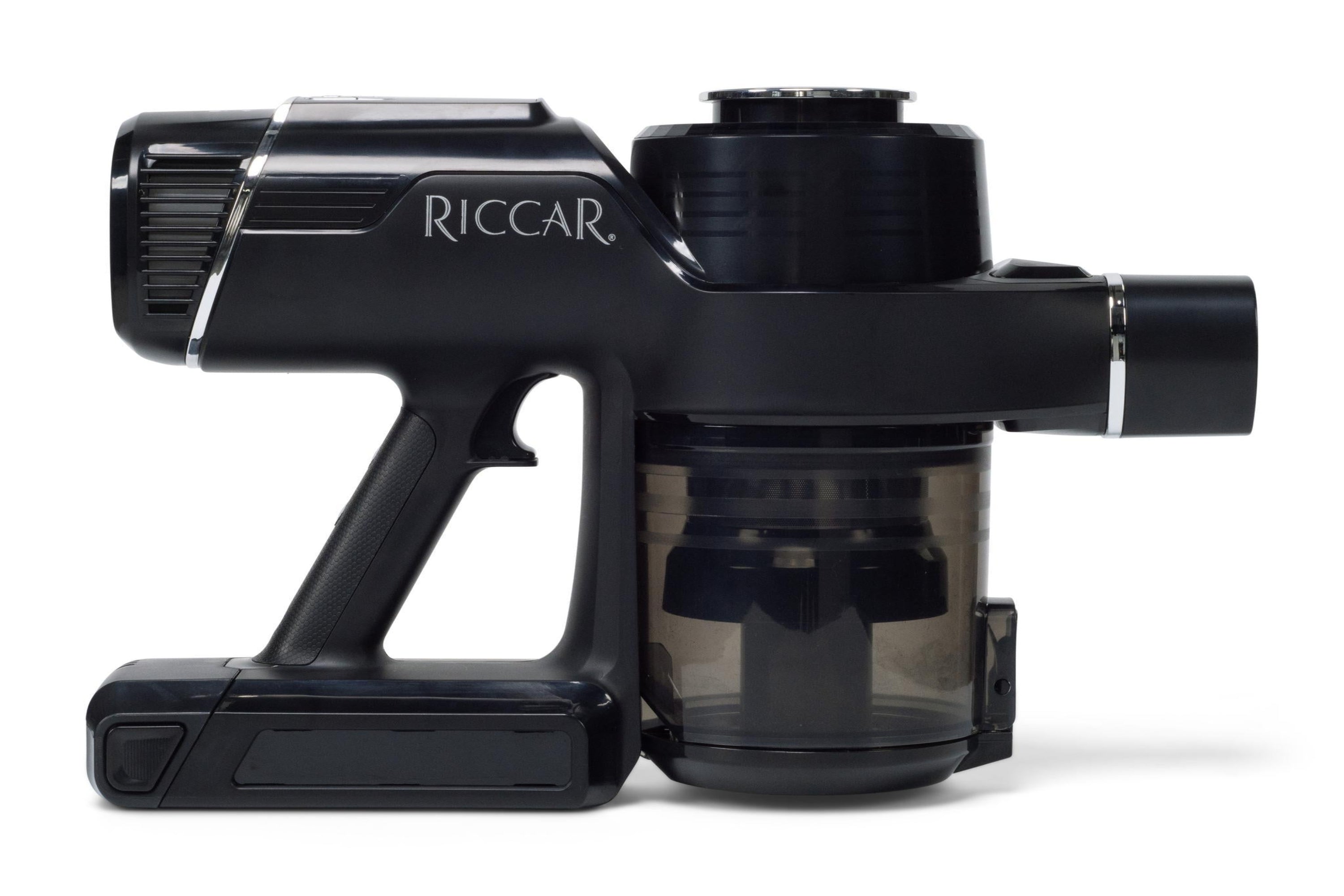Black Riccar R65 Stick vacuum in hand held mode